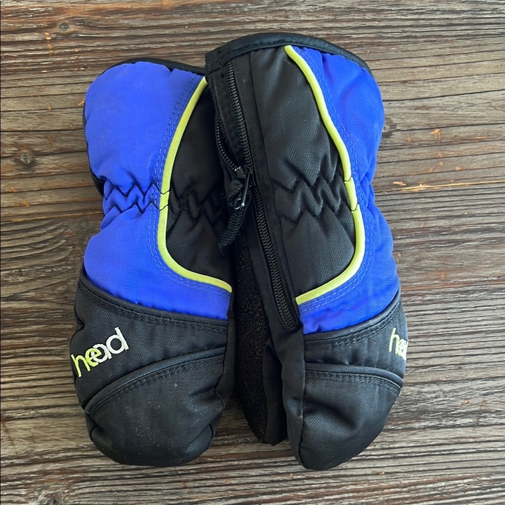 Head Black and Blue Mittens with Lime Accents